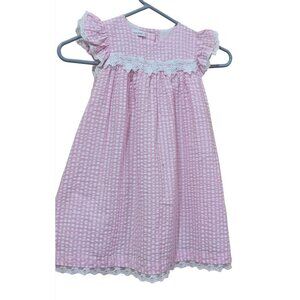 Bonnie Jean Toddler Girls Pink Gingham Dress W/ Lace Trim 4T Polyester Short Sle